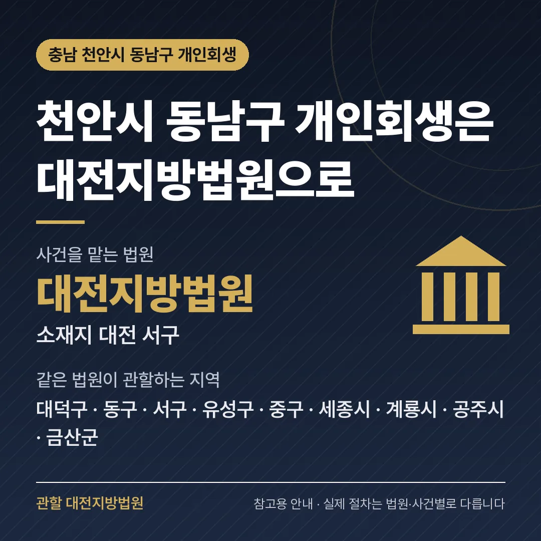 충남 천안시 동남구 개인회생 관할 법원 — 대전지방법원