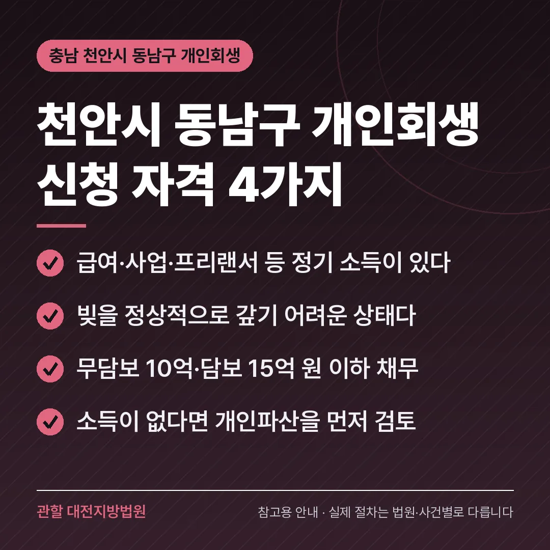 충남 천안시 동남구 개인회생 신청 자격 4가지