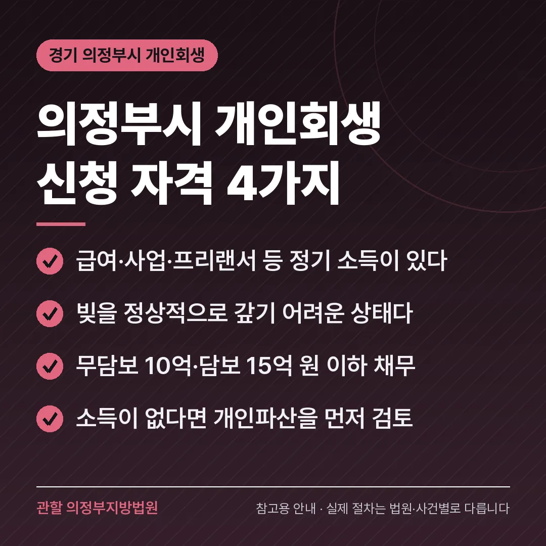 경기 의정부시 개인회생 신청 자격 4가지 경기 의정부시 개인회생 신청 자격 4가지