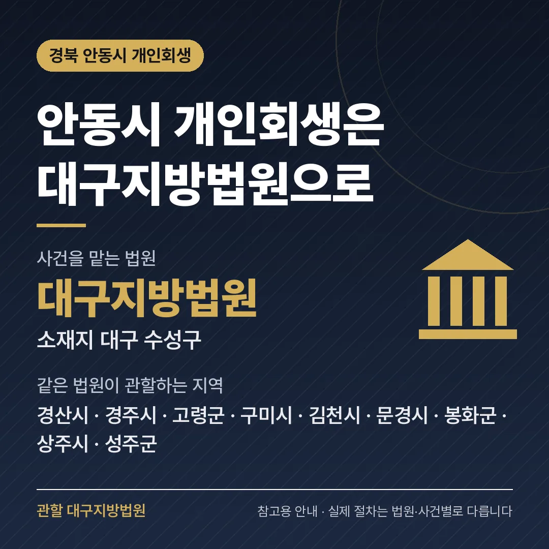 경북 안동시 개인회생 관할 법원 — 대구지방법원 경북 안동시 개인회생 관할 법원 — 대구지방법원