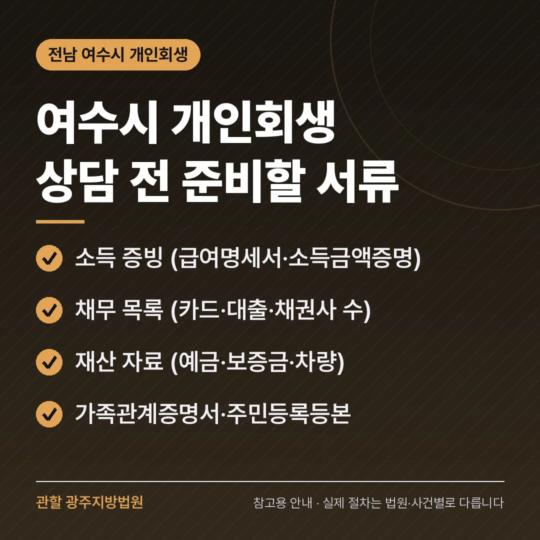 전남 여수시 개인회생 상담 전 준비 서류