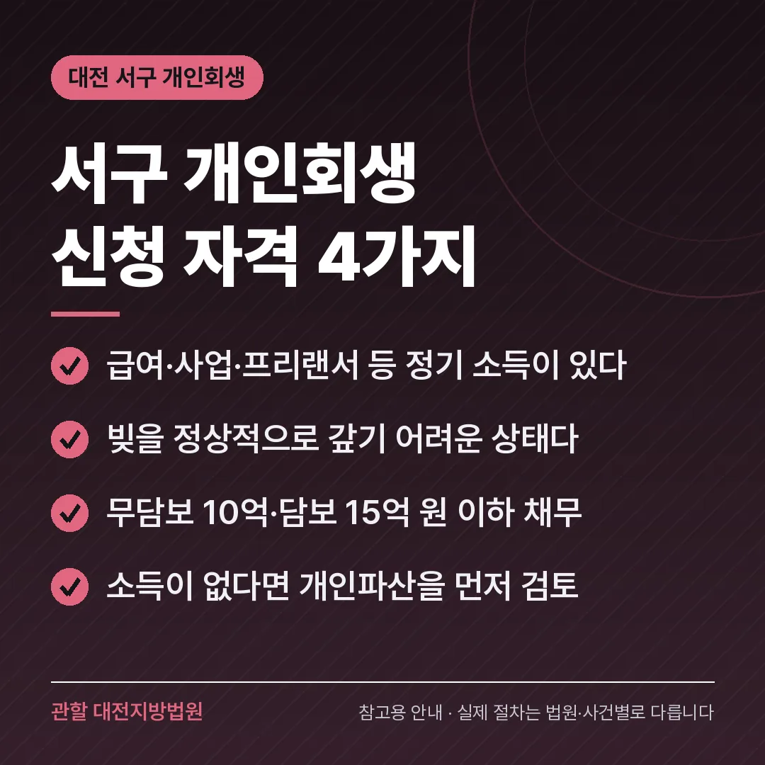 대전 서구 개인회생 신청 자격 4가지